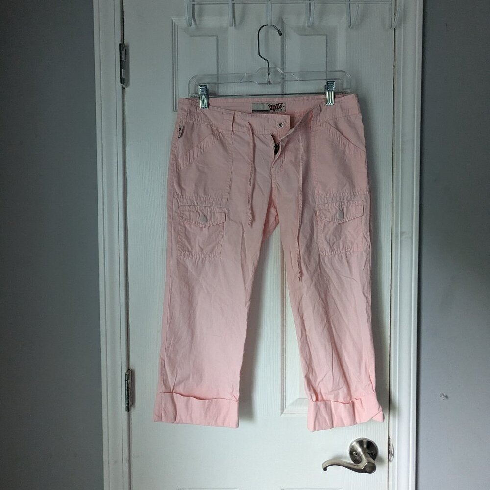Tyte Jeans Y2K  Cargo Capris, Pink w Snap Button, Juniors Size 5, Womens 27 in
